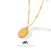 European And American Irregular Oval Engraved Letter Titanium Steel Plated 18k Gold Necklace main image 1