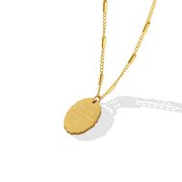 European And American Irregular Oval Engraved Letter Titanium Steel Plated 18k Gold Necklace main image 3