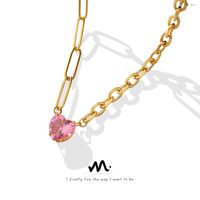 Korean New Trendy Pink Zircon Inlaid Heart Pendant Titanium Steel Necklace main image 1