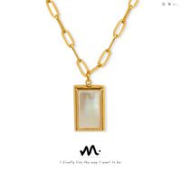 Light Luxury Fashion Square White Poster Titanium Steel Plated 18k Real Gold Necklace main image 1