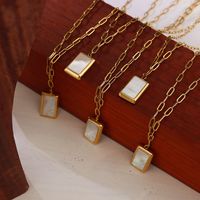 Light Luxury Fashion Square White Poster Titanium Steel Plated 18k Real Gold Necklace main image 4
