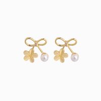 Classic Style Bows Flower Opal Pearl Stud Earrings sku image 1