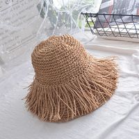 Straw Hat Women's Foldable Summer Tassel Simple Travel Big Brim Sun-protection Hat Seaside Vacation Beach Sun Hat sku image 1