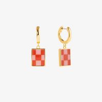 Simple Enamel Checkerboard Pattern 14k Copper Plated Earrings sku image 3