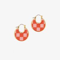 Simple Enamel Checkerboard Pattern 14k Copper Plated Earrings sku image 6