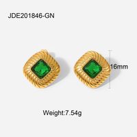Fashion Vintage 18k Gold Stainless Steel Inlaid Zircon Natural Stone Earrings sku image 7