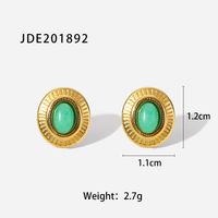 Mode Vintage 18k Or En Acier Inoxydable Incrusté Zircon Pierre Naturelle Boucles D'oreilles sku image 2