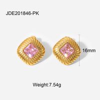 Fashion Vintage 18k Gold Stainless Steel Inlaid Zircon Natural Stone Earrings sku image 8