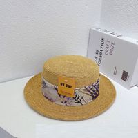 Retro Flat Top Printing Chain Strap Straw Hat Summer Holiday Concave Shape Sun Protection Hat sku image 2