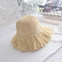 Straw Hat Women's Foldable Summer Tassel Simple Travel Big Brim Sun-protection Hat Seaside Vacation Beach Sun Hat sku image 2