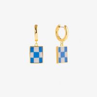 Simple Enamel Checkerboard Pattern 14k Copper Plated Earrings sku image 1