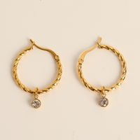 Retro Spiral Twist Zircon Pendant Stainless Steel Gold-plated Earrings sku image 1
