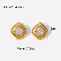 Fashion Vintage 18k Gold Stainless Steel Inlaid Zircon Natural Stone Earrings sku image 6