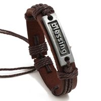 Retro Hand Gewebte Englische Buchstaben Blessing Rindsleder Armband Einfache Ausziehbare Verstellbare Leder Armband Armband sku image 2