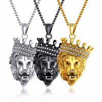 Croix-frontière Vendu Bijoux Fournir Européenne Hip Hop À La Mode Hommes De Personnalité Hommes De Collier Couronne Tête De Lion Micro-incrusté Titane Pendentif En Acier sku image 2