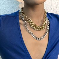New Punk Style Simple  Metal Texture Multilayer Thick Chain Necklace sku image 7