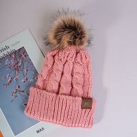Korean Style Warm Leather Label Fur Ball Knitted Hat Wholesale Nihaojewelry sku image 10