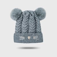 2021 New Baby Hat Autumn And Winter Cute Fleece Lined Warm Cartoon Fur Ball Woolen Cap Children Baby Knit Hat sku image 5