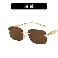 Cheetah Decoration Sunglasses  New Frameless Square Retro Leopard Metal Sunglasses sku image 7