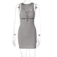 New Autumn Fashion Solid Color V-neck Slim Letter Printing Sleeveless Stitching Dress Wholesale sku image 11