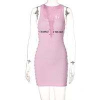 New Autumn Fashion Solid Color V-neck Slim Letter Printing Sleeveless Stitching Dress Wholesale sku image 3