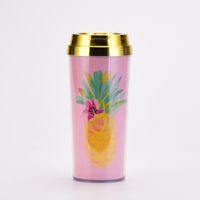 Double Layer Thickened Coffee Cup Card Flower Plastic Water Cup New Insulated Portable Water Cup sku image 8