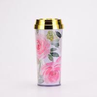 Double Layer Thickened Coffee Cup Card Flower Plastic Water Cup New Insulated Portable Water Cup sku image 7