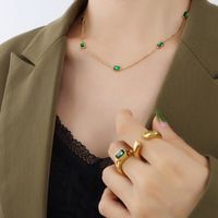 Retro Style Light Luxury Emerald Zircon Necklace Titanium Steel Plated 18k Real Gold Necklace sku image 1