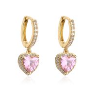 Fashion Zircon Micro-inlaid Peach Heart Earrings European And American Style Copper Jewelry sku image 4
