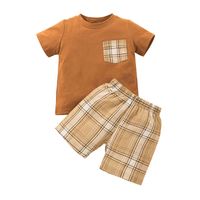 Casual Children's Summer Shorts Suit Boy Plaid T-shirt Two-piece sku image 8