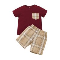 Casual Children's Summer Shorts Suit Boy Plaid T-shirt Two-piece sku image 14