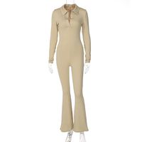 Fashion Lapel Long-sleeved Slim Casual Wide-leg Pants One-piece Pants sku image 1