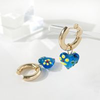 Retro Fashion Glass Love Earring Blue Heart-shaped Alloy Earrings sku image 3