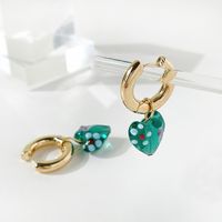 Retro Fashion Glass Love Earring Blue Heart-shaped Alloy Earrings sku image 4
