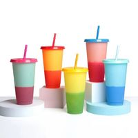 New Fashion Temperature Sensitive Color Changing Plastic Straw Cup 710ml main image 1