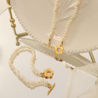 Mode Barock Süßwasser Perle Blume Ot Schnalle Halskette Weibliche Titan Stahl main image 1