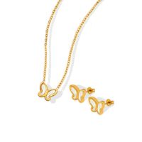 Simple Butterfly White Sea Shell Necklace Set Earrings Stud Earrings 18k Gold Titanium Steel main image 5