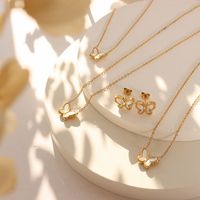 Simple Butterfly White Sea Shell Necklace Set Earrings Stud Earrings 18k Gold Titanium Steel main image 1