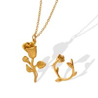 Retro Gold Rose Flower Pendant Necklace Female Titanium Steel main image 2