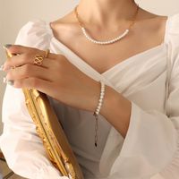 Mode Weibliche Titan Stahl Spieße Perle Halskette Armband Schmuck main image 1