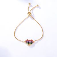 Simple Fashion Three-dimensional Love Stretch Chain Inlaid Zircon Plated Gold Bracelet sku image 1