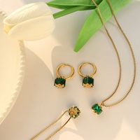 Fashion Titanium Steel Claw Buckle Emerald Zircon Earrings Titanium Steel Jewelry main image 2