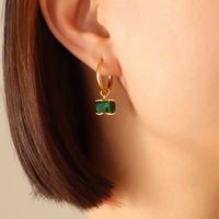 Fashion Titanium Steel Claw Buckle Emerald Zircon Earrings Titanium Steel Jewelry sku image 1