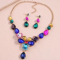 Fashion Simple Flower Water Drop Bridal Accessories Short Alloy Necklace Earrings Set sku image 1