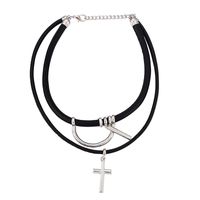 Fashion Leather Silver Color Tokyo Cross Alloy Double Layer Necklace main image 1