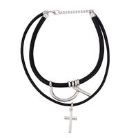 Mode En Cuir Argent Couleur Tokyo Croix Alliage Double Couche Collier main image 1