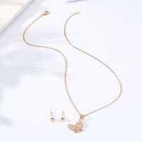 Simple Temperamental All-match Fashion Butterfly Copper Plating 18k0.03 Μm Gold Necklace Earrings Set main image 5