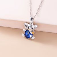 Silver Cartoon Elephant Blue Loving Heart Gemstone Necklace Pendant sku image 1