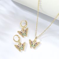 2022 Popular Simple Temperamental All-match Fashion Butterfly Hollow-shaped Inlaid Zircon Copper Plating Μm Gold Necklace Earrings Set main image 2