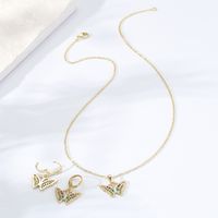 2022 Popular Simple Temperamental All-match Fashion Butterfly Hollow-shaped Inlaid Zircon Copper Plating Μm Gold Necklace Earrings Set main image 3